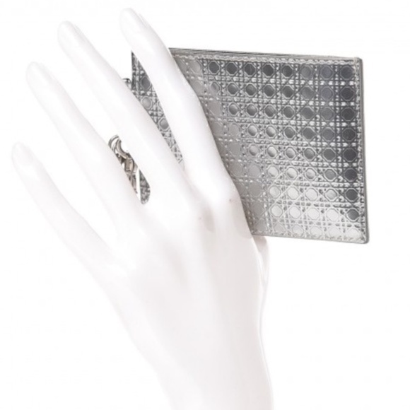 CHRISTIAN DIOR Metallic Cannage Leather Lady Dior Card Holder Silvery - Picture 9 of 11